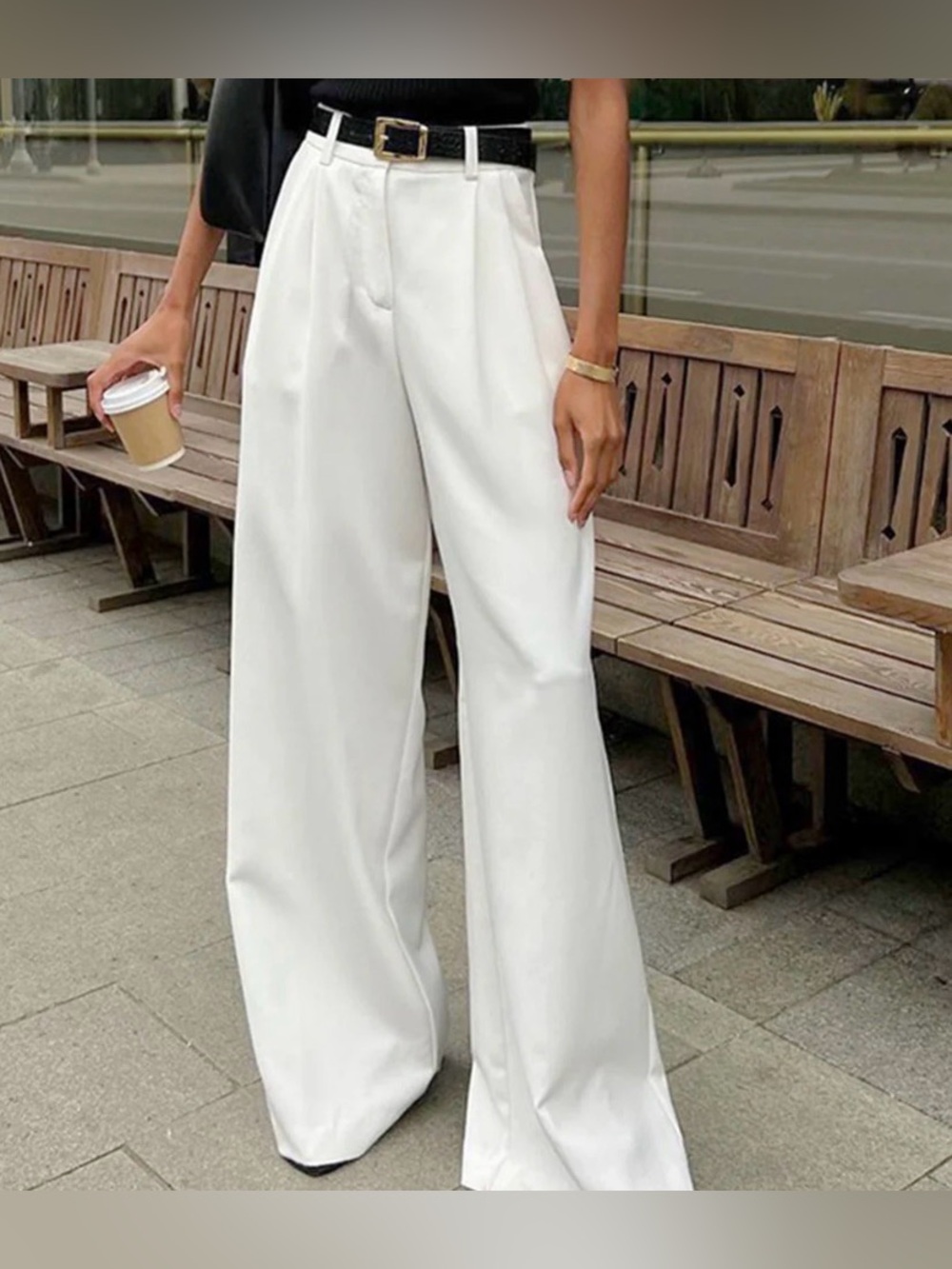 Commense Solid Wide Leg Pants Without Belt
